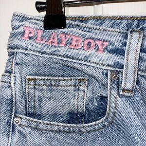 Playboy by PacSun Pink Detailed Light Blue Boyfriend Jeans